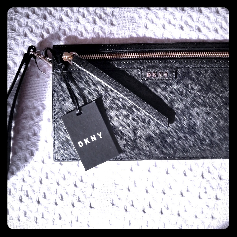 DKNY Vela Black Saffiano Leather Clutch